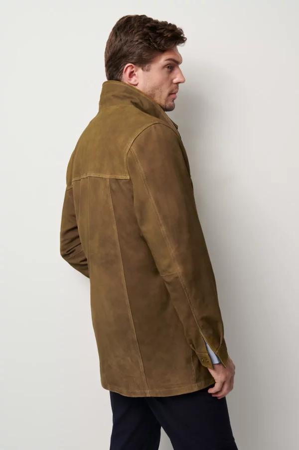 Goatskin Suede Leather Coat with Removable Quilted Lining
