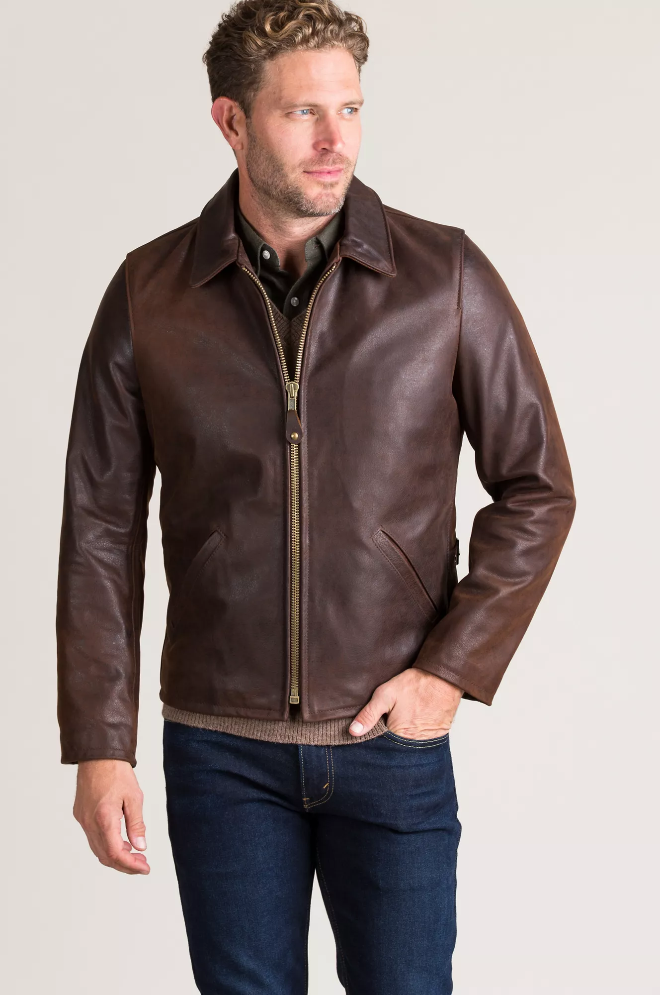 James Vintage Style Waxed Buffalo Leather Moto Jacket 6