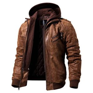 Leather Motorcycle Jacket with Hood