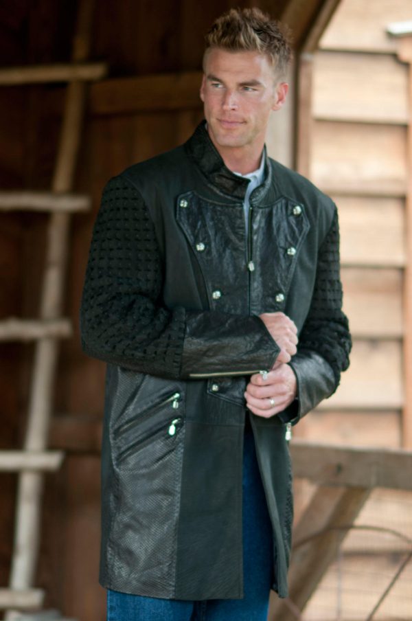 Men's Iron Edward Leather Jacket with Nailed Cross Overlay