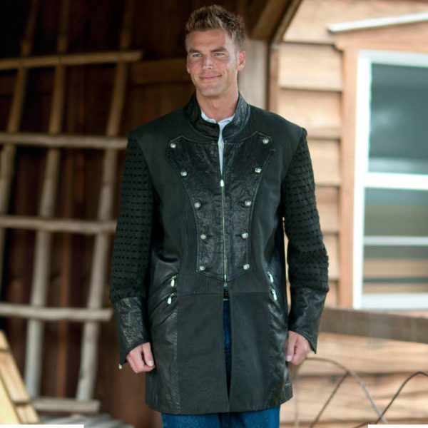 Men's Iron Edward Leather Jacket with Nailed Cross Overlay