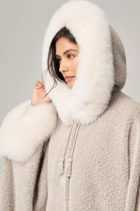 Skye Hooded Alpaca Wool-Blend Cape with Fur Trim