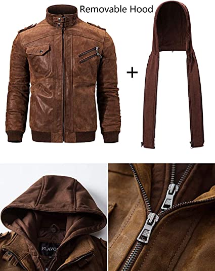 hooded leather motorcycle jacket