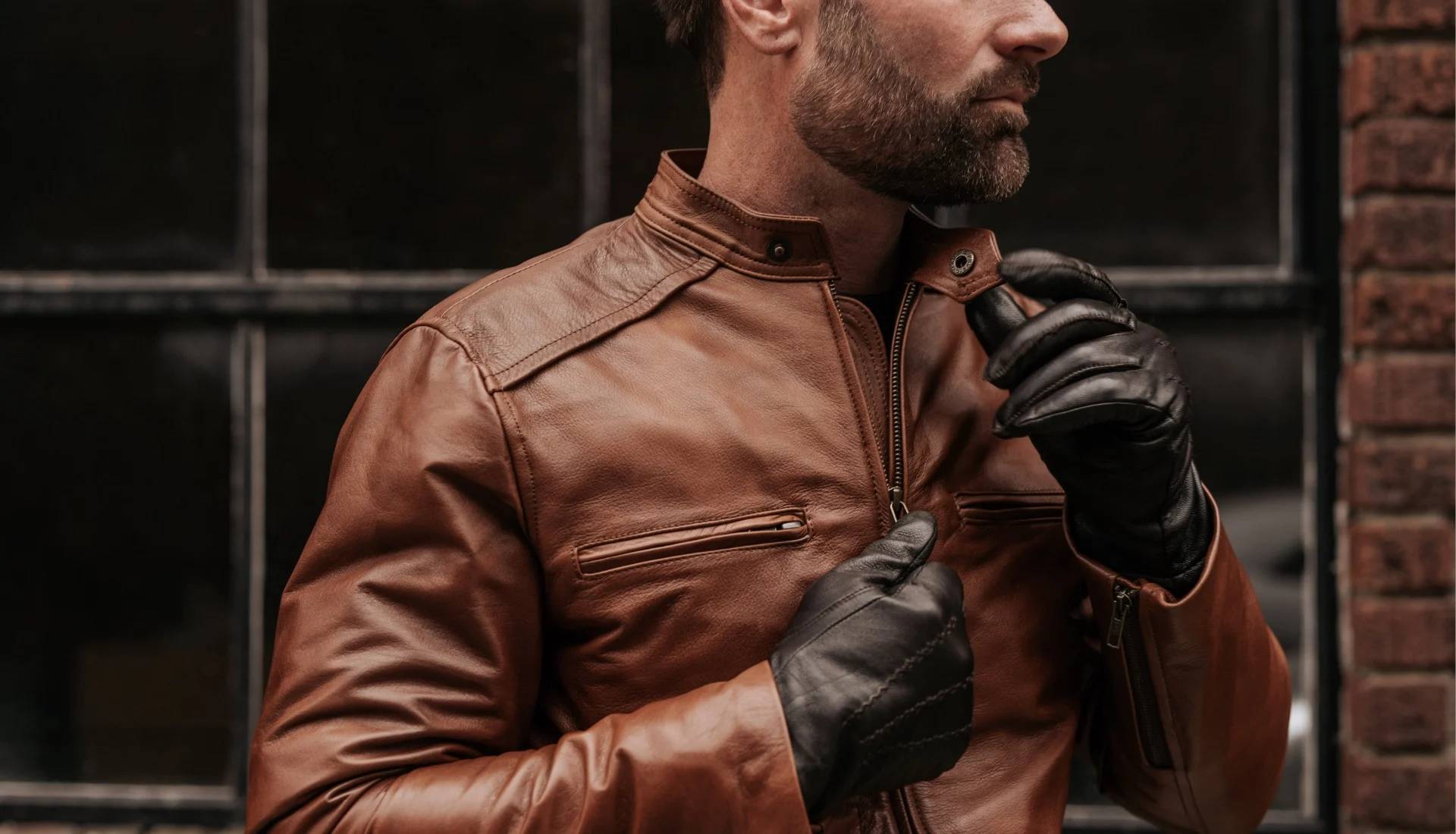 Leather Motorcycle Jacket - Whiskey Brown