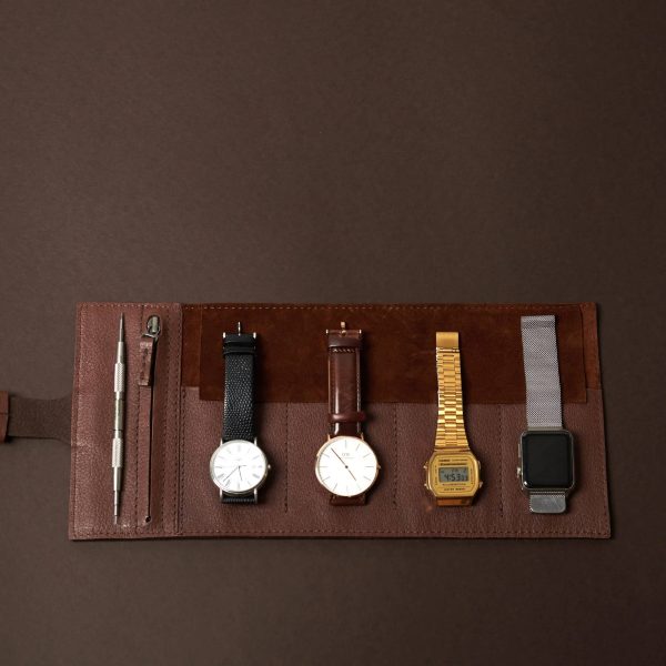 Brown Leather Travel Watch Roll