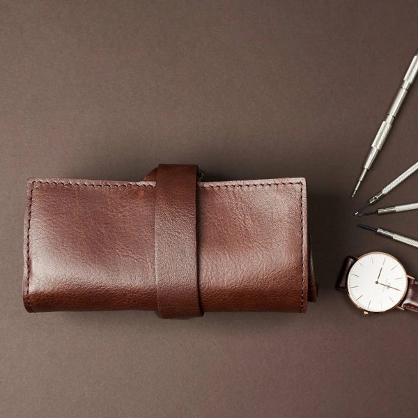 Brown Leather Travel Watch Roll
