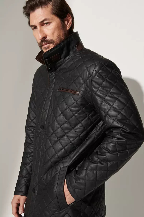 Christian Quilted Italian Lambskin Leather Coat US