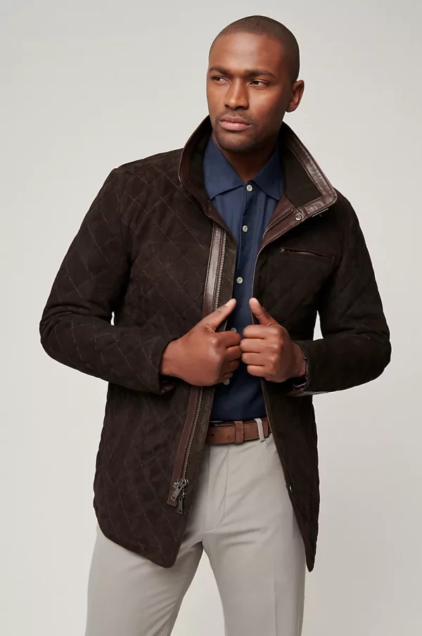 Christian Quilted Lambskin Suede Leather Coat