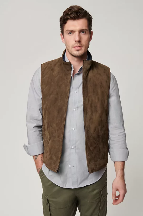 Cole Reversible Quilted Goatskin Suede Leather Vest US
