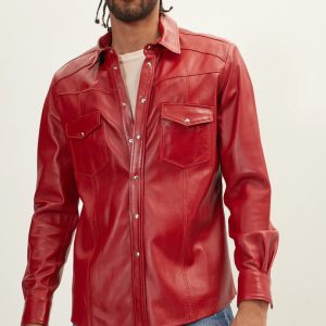 Mens Red Leather Shirt