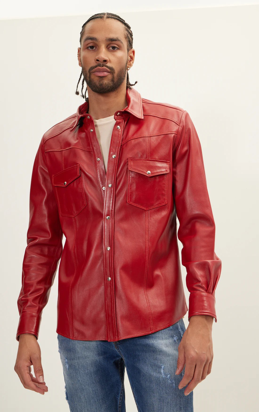 Mens Red Leather Shirt