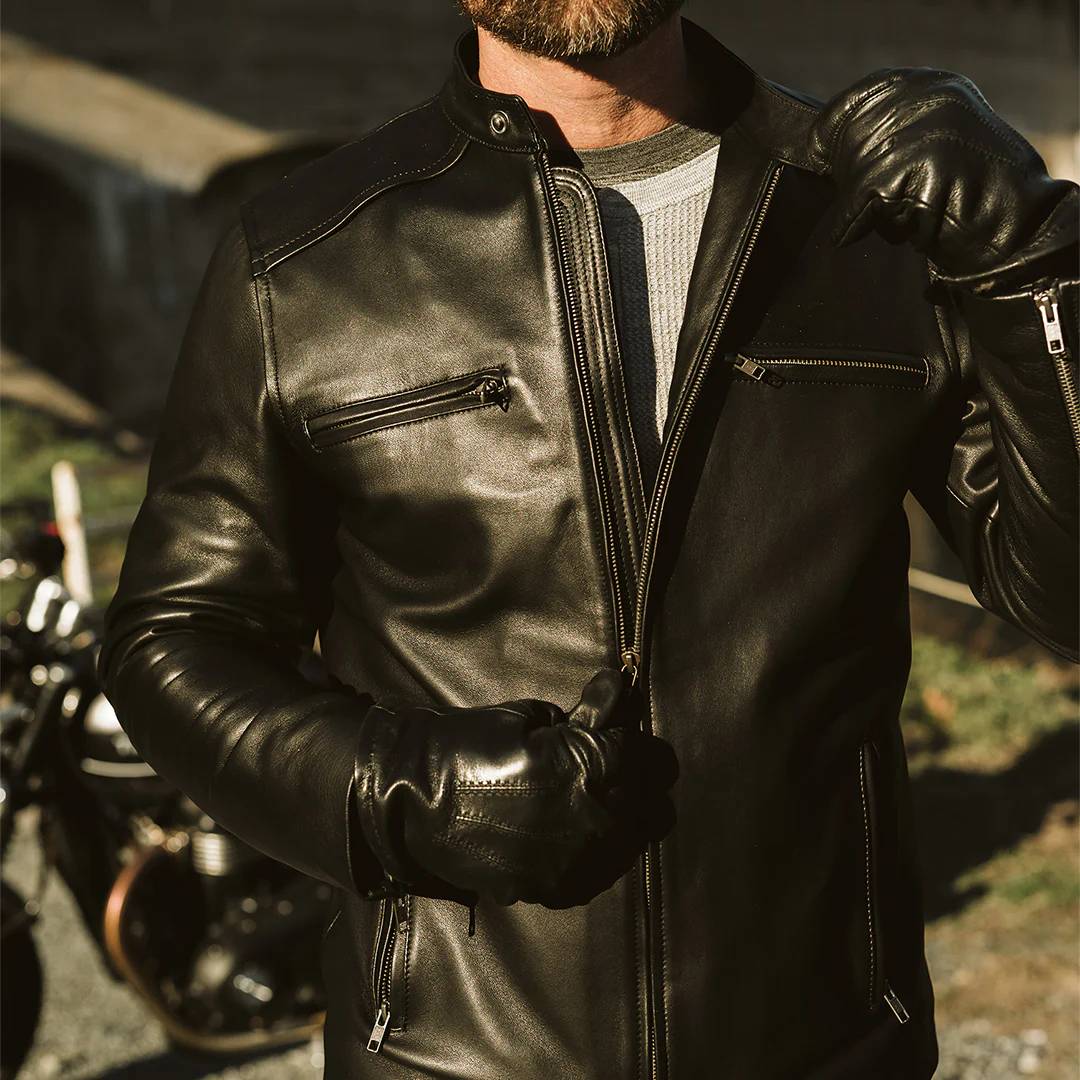 THOMPSON Leather Motorcycle Jacket Black