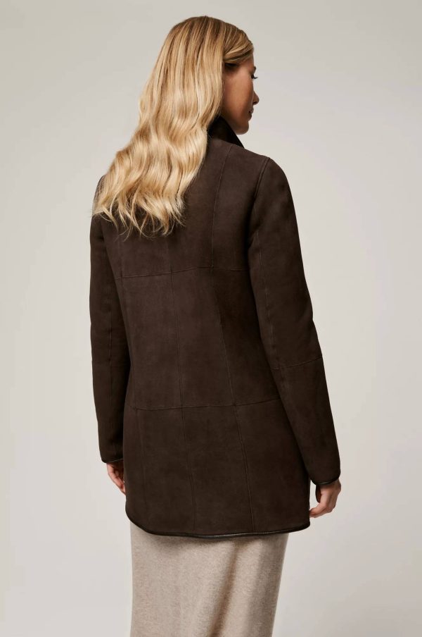 Audrey Spanish Shearling Sheepskin Coat with Leather Trim 5