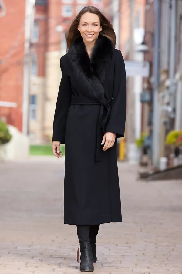 Bernice Loro Piana Wool Wrap Coat with Fox Fur Trim