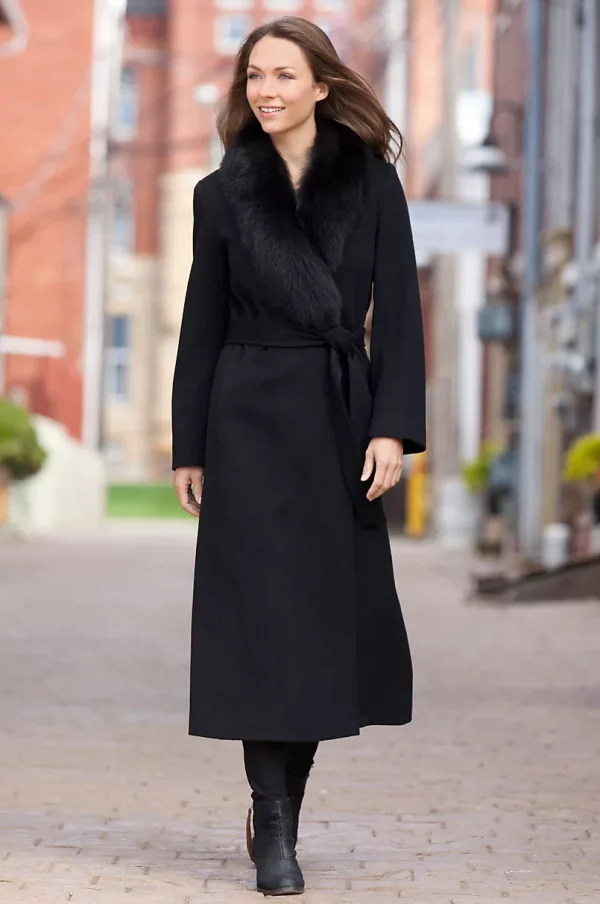 Bernice Loro Piana Wool Wrap Coat with Fox Fur Trim USA