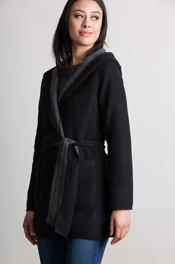 Betty Reversible Hooded Wool Blend Wrap Coat