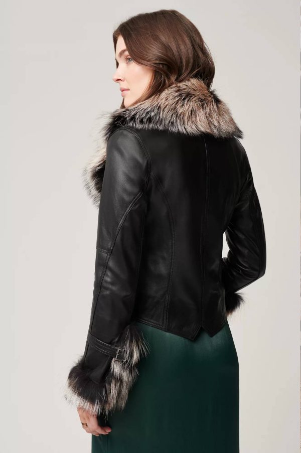Celestine Lambskin Leather Jacket with Fur Trim 11