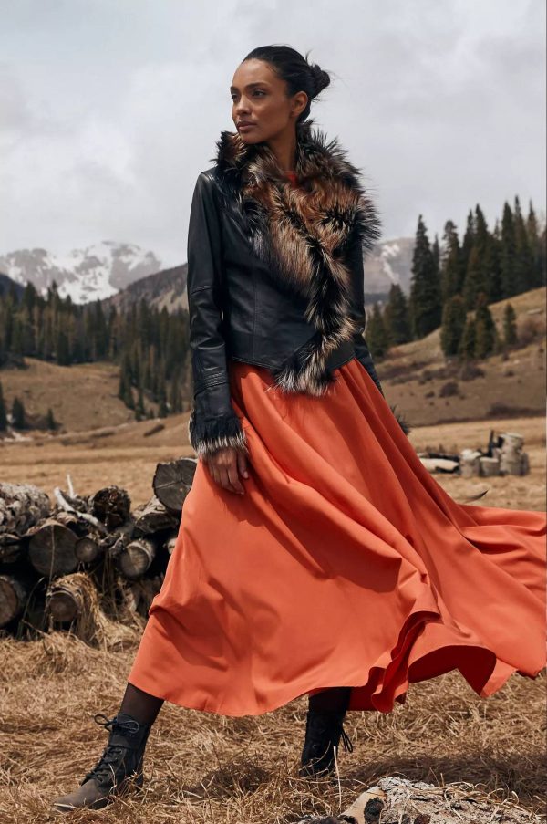 Celestine Lambskin Leather Jacket with Fur Trim 15