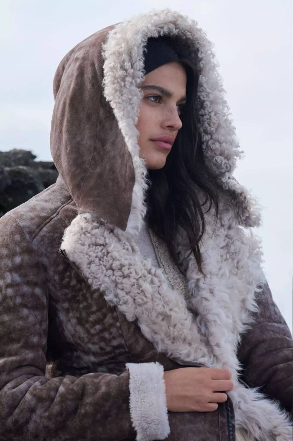 Galina Hooded Sheepskin Coat with Tigrado Trim 2