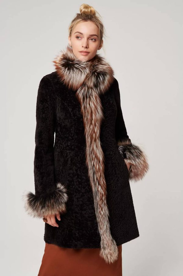 Grace Reversible Astrakhan Lamb and Leather Coat with Fur Trim 3