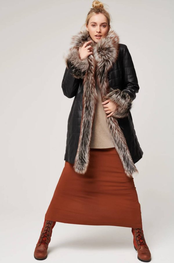 Grace Reversible Astrakhan Lamb and Leather Coat with Fur Trim 7