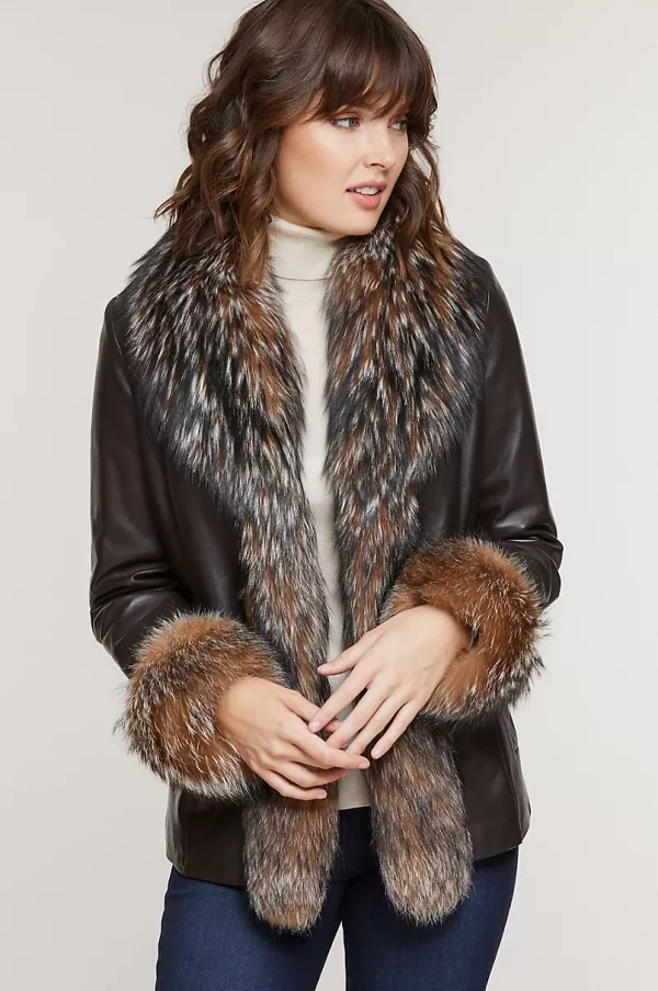 Marilyn Lambskin Leather Jacket with Fox Fur Trim