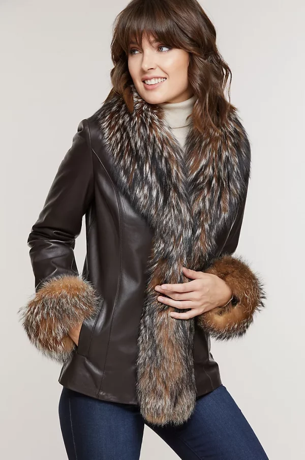 Marilyn Lambskin Leather Jacket with Fox Fur Trim USA