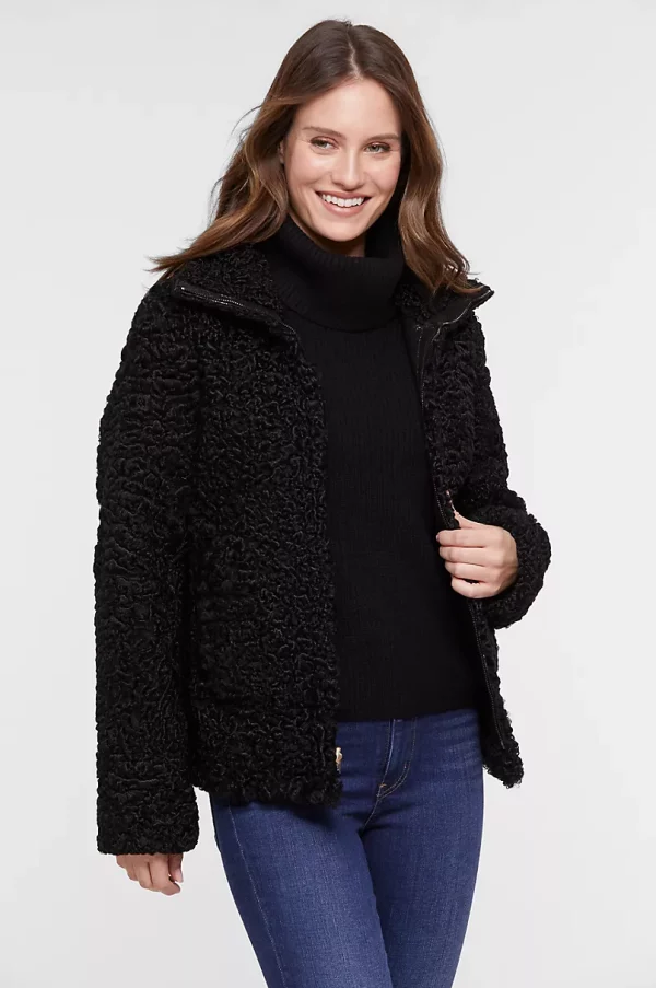 Selena Reversible Persian Lamb Fur and Leather Bomber Jacket USA