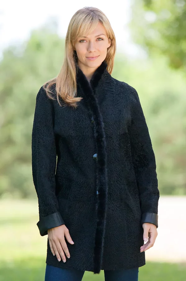 Womens Cyann Reversible Leather Jacket with Mink Fur Trim