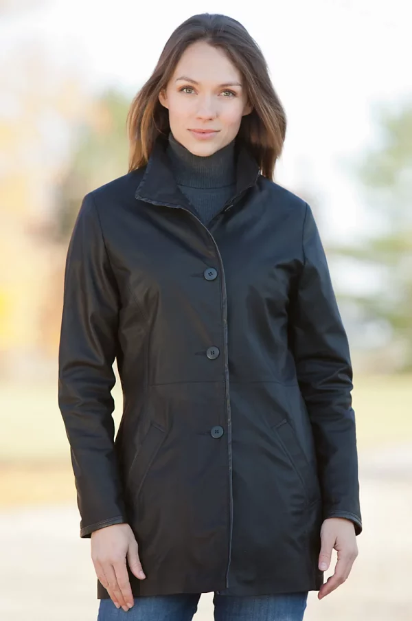 Womens Daphne Lambskin Leather Coat