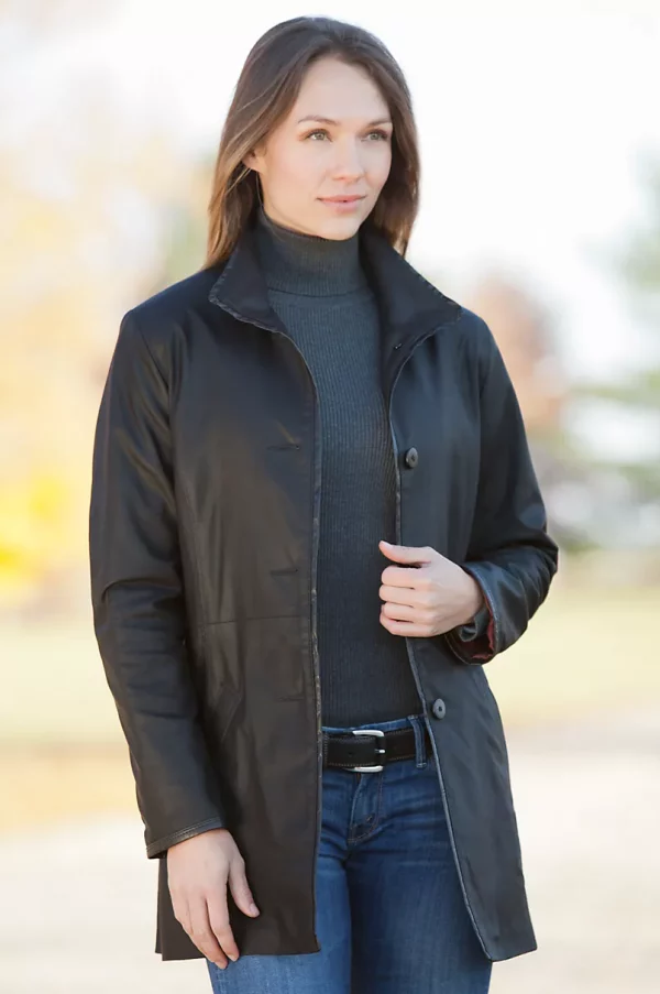 Womens Daphne Lambskin Leather Coat US