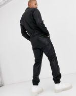 Black Leather Overall with Zipper Detailing