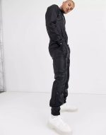 Black Leather Overall with Zipper Detailing