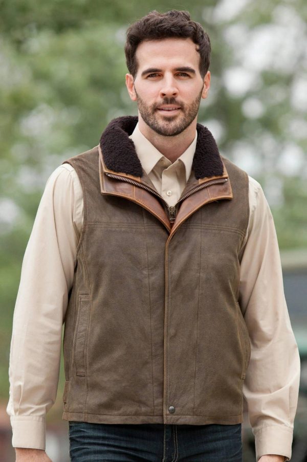 Trekker Lambskin Leather Vest with Shearling Collar