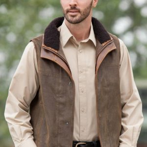 Trekker Lambskin Leather Vest with Shearling Collar