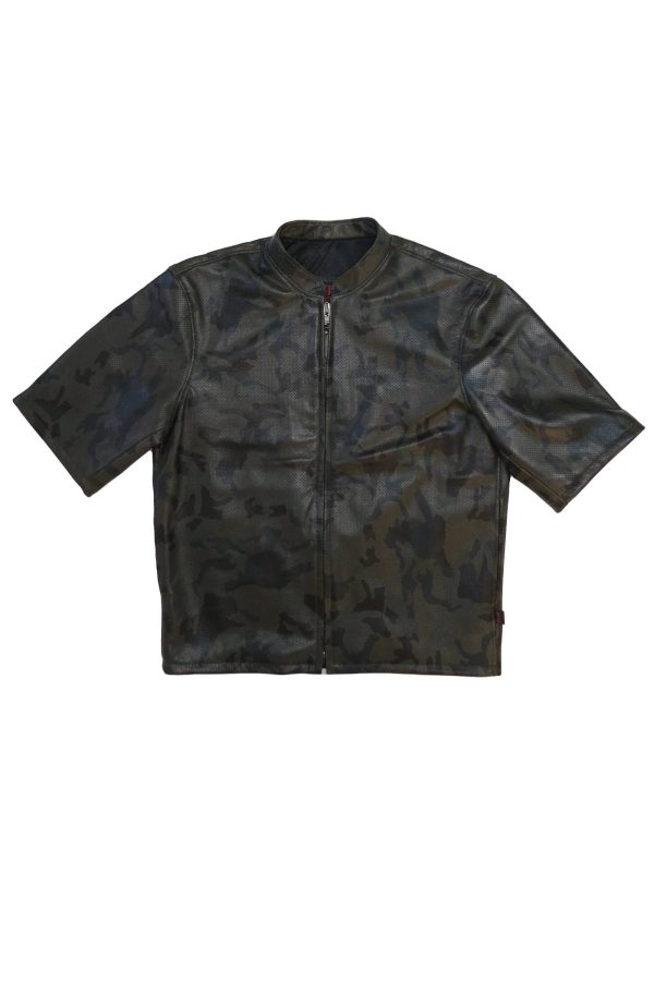 3 4 Sleeve Leather Camouflage Perforated Jacket