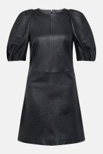 Black Leather Puff Sleeve Dress