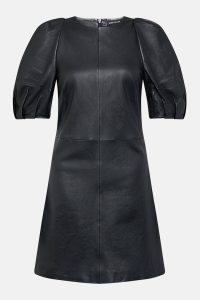 Black Leather Puff Sleeve Dress