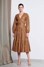 caramel leather dress