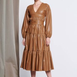 caramel leather dress