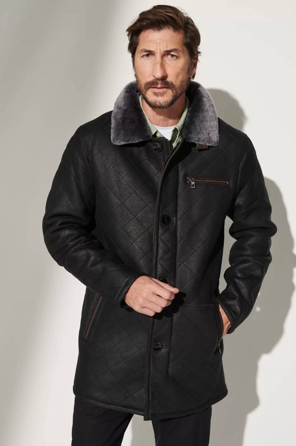 Hayes Quilted Spanish Shearling Sheepskin Car Coat 14