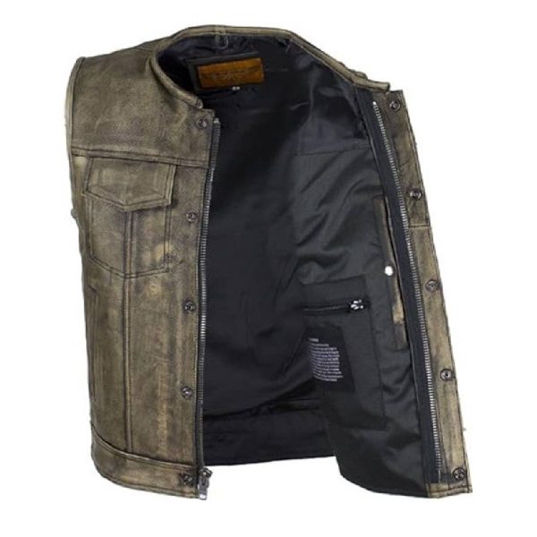 distressed brown leather motorcycle vest
