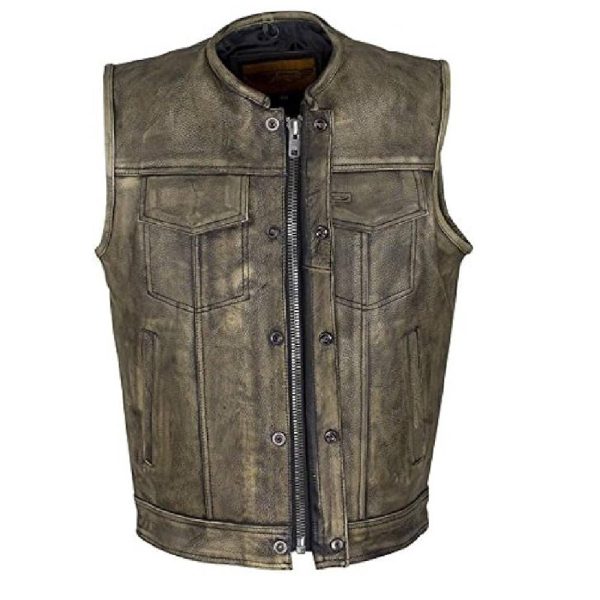 distressed brown leather vest