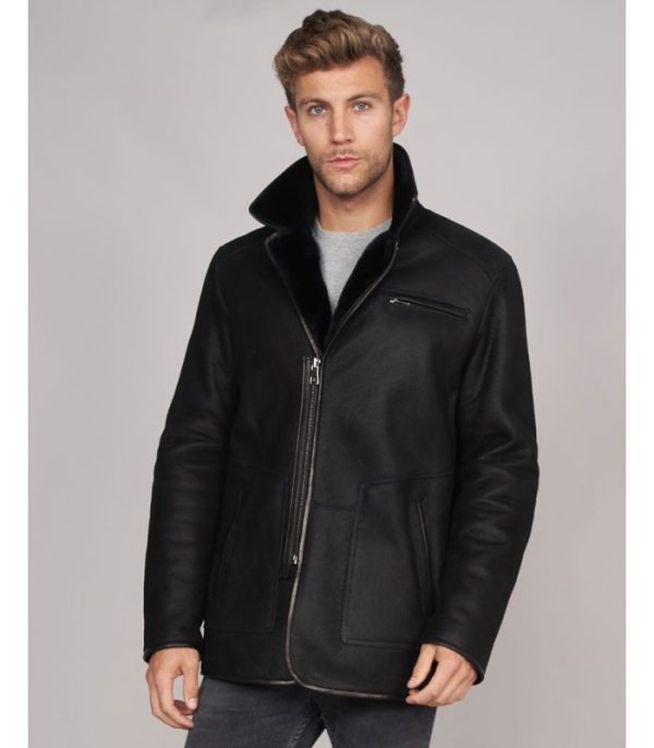 shearling sheepskin jacket in black 2