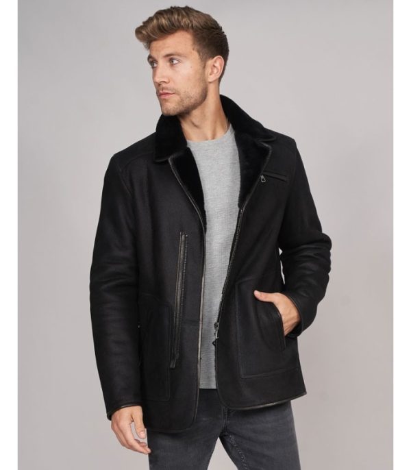 shearling sheepskin jacket in black 3