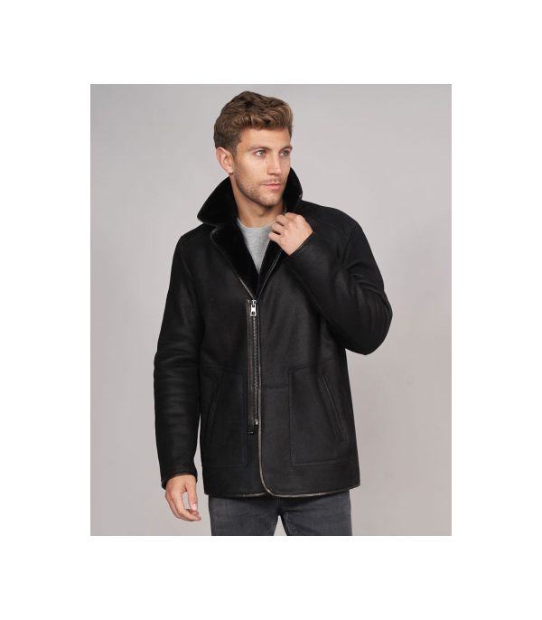 shearling sheepskin jacket in black