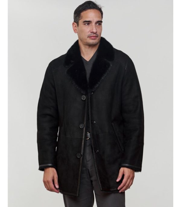 shearling sheepskin jacket with mink fur trim black p 1075 2