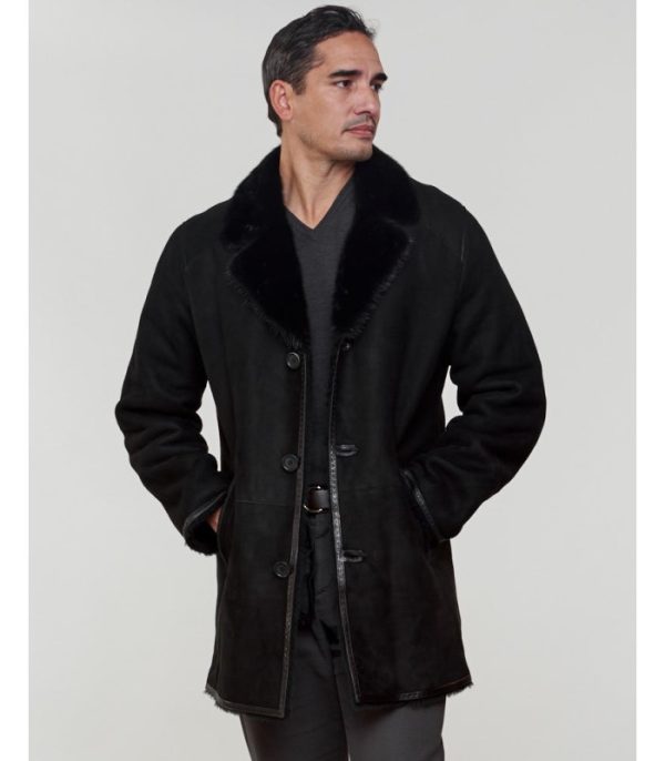 shearling sheepskin jacket with mink fur trim black p 1075 3