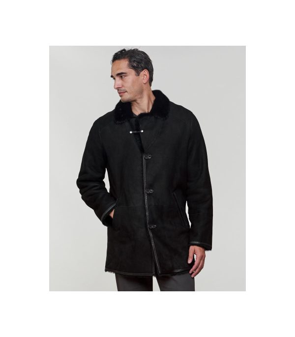 shearling sheepskin jacket with mink fur trim black p 1075 4