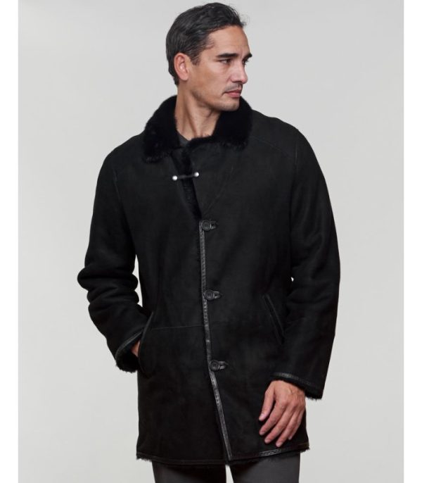 shearling sheepskin jacket with mink fur trim black p 1075 6